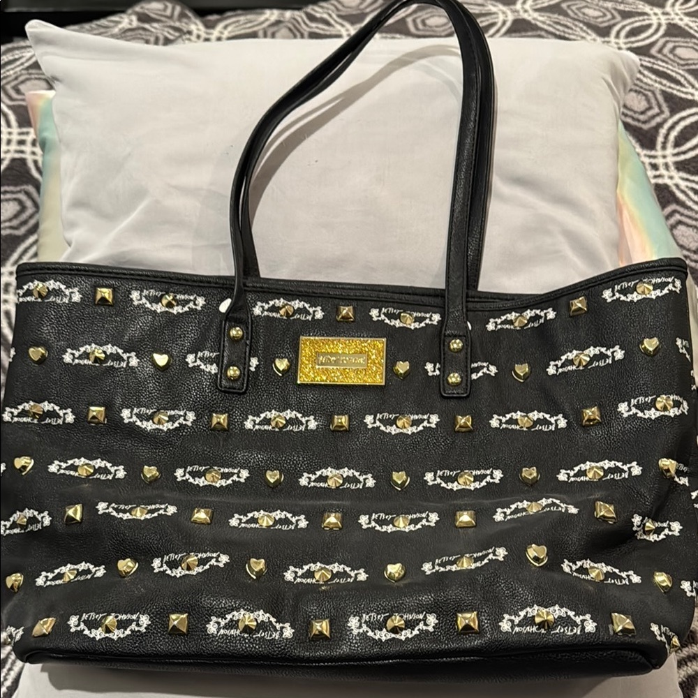 Betsey Johnson Black and Gold Studded Tote Bag